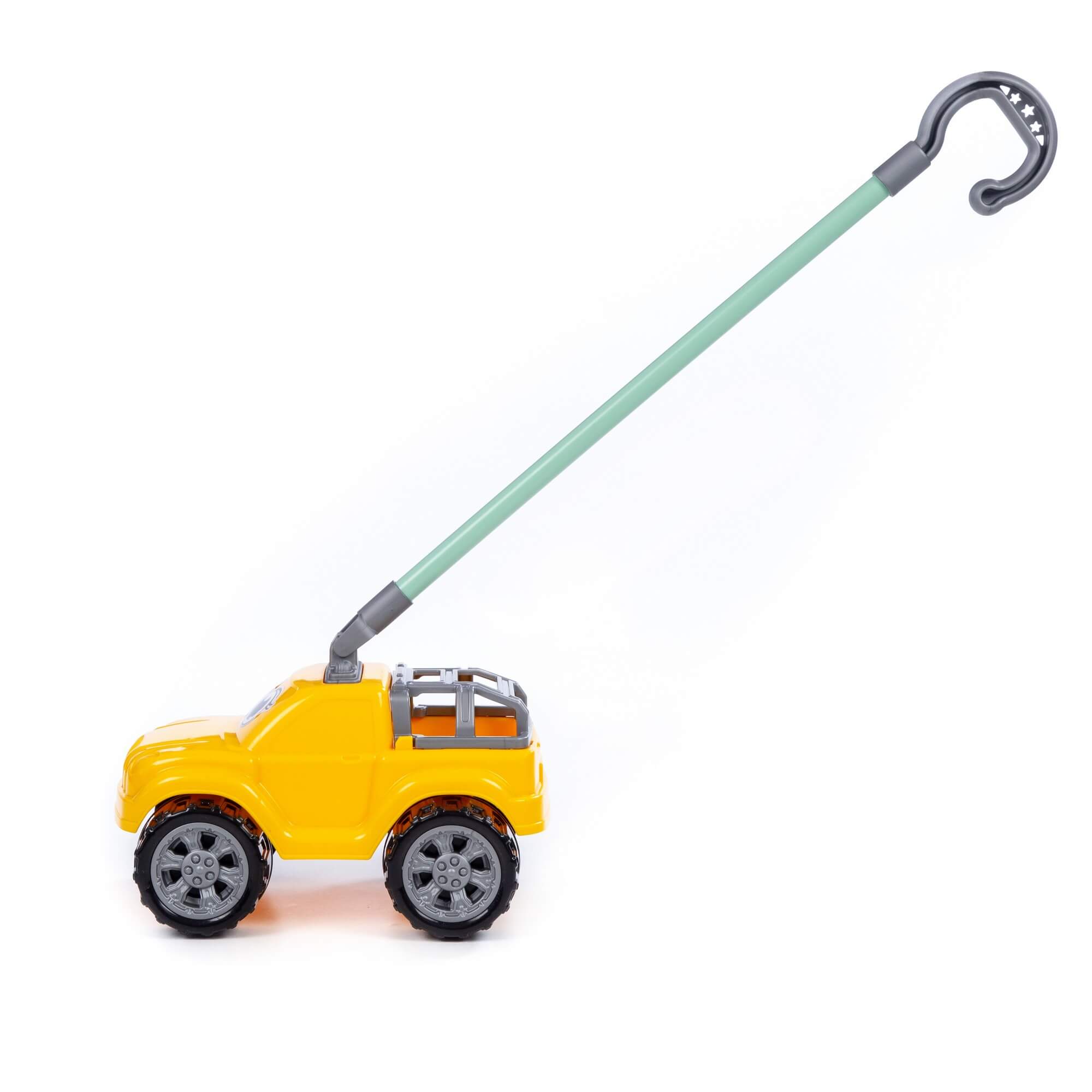 Автомобиль-каталка "Боби" с ручкой 75007 желтый | Магазин канцтоваров и игрушек Львёнок