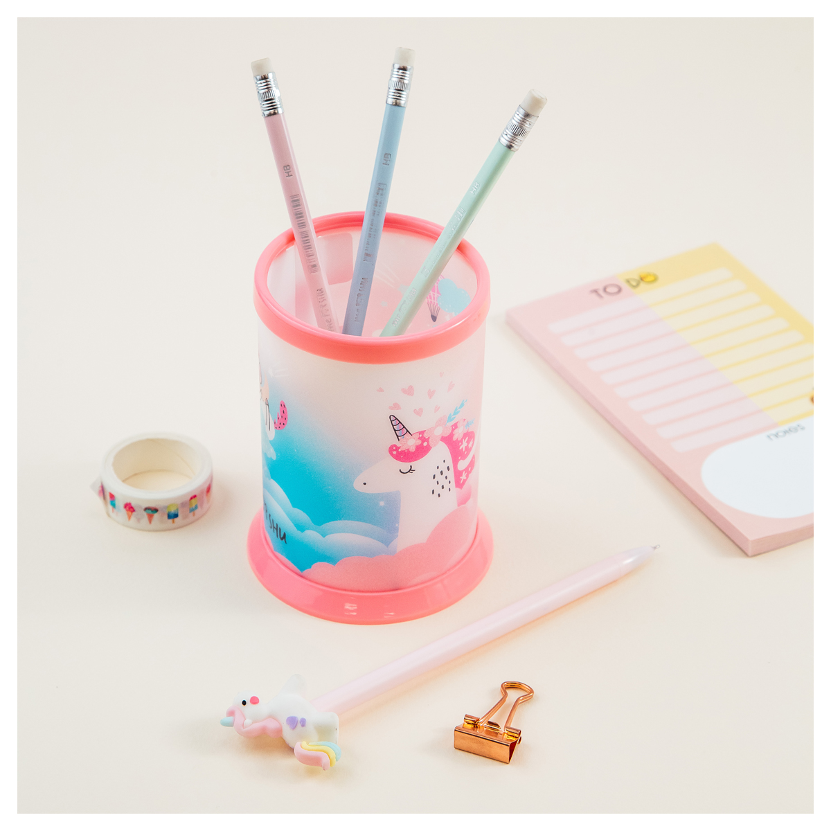 Подставка-стакан "Unicorn" пластиковая MS_46344 розовая | Магазин канцтоваров и игрушек Львёнок