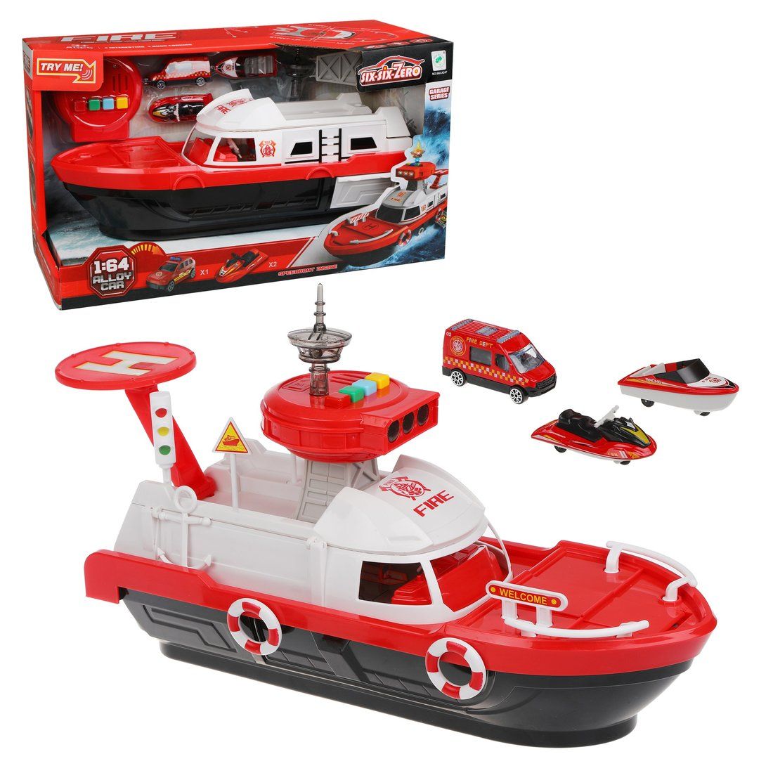 Корабль Пожарный + транспорт 3шт (свет, звук) 660-А247 | Магазин канцтоваров и игрушек Львёнок