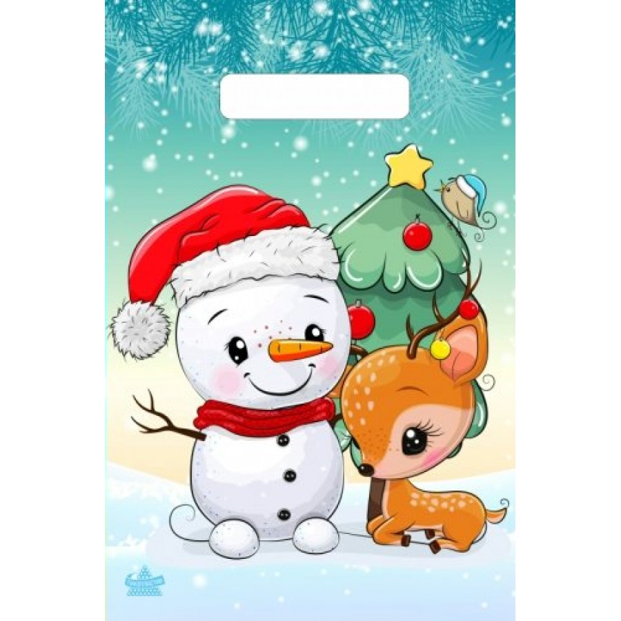 Пакет С Новым годом! Снеговик с олененком С-7 | Магазин канцтоваров и игрушек Львёнок