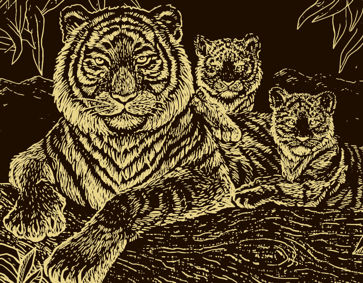 Набор для творчества "Гравюра" 20 x 25.5 см №40 "Тигры" (золото) SGHK | Магазин канцтоваров и игрушек Львёнок