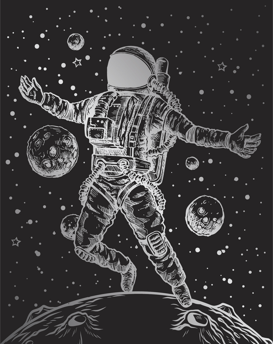 Гравюра 20x25.5см №52 "Космонавт" (серебро) SGHK | Магазин канцтоваров и игрушек Львёнок