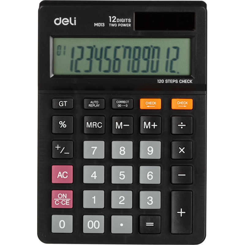 Калькулятор настольный 12 разрядов EM01320 двойное питание 149*104*26мм черный | Магазин канцтоваров и игрушек Львёнок