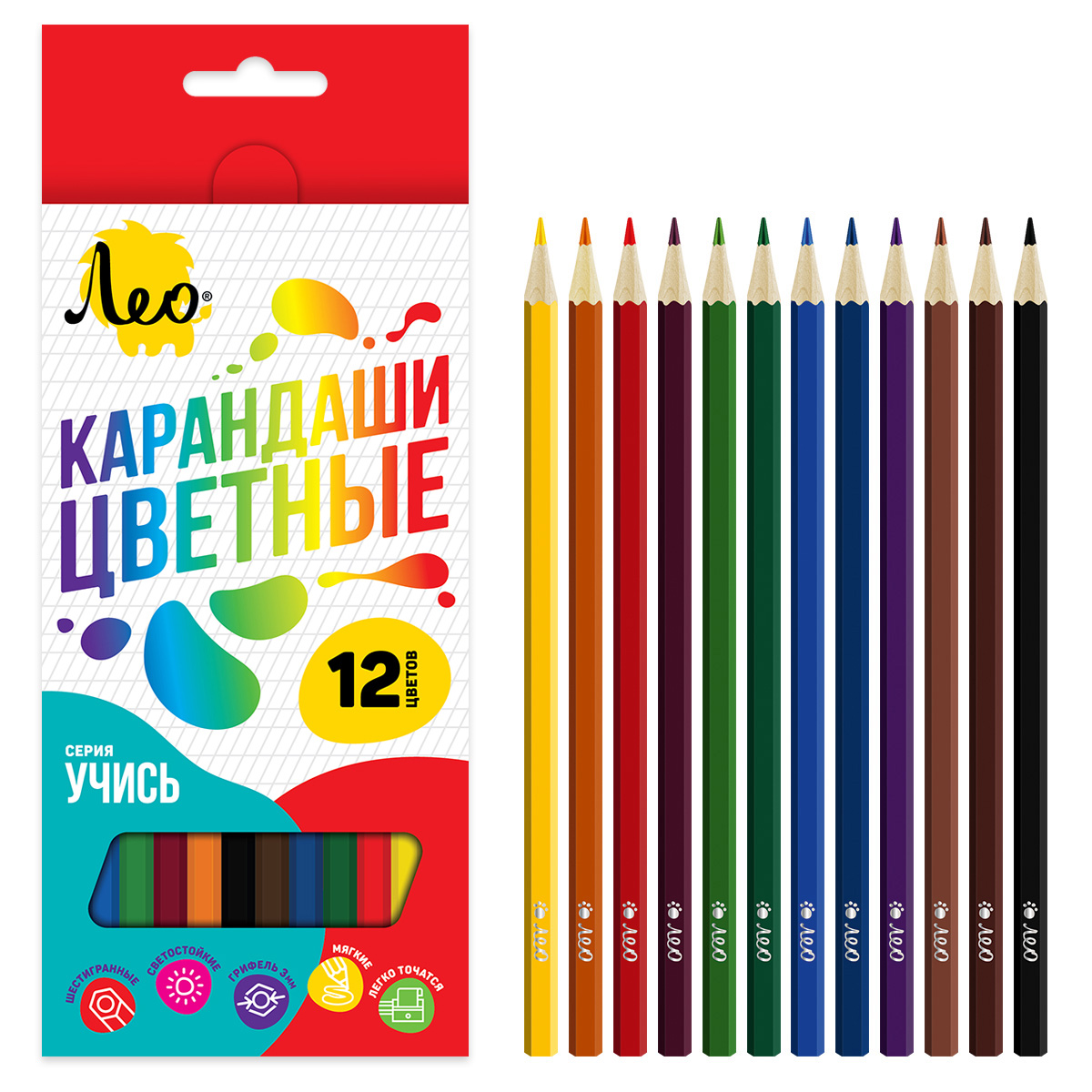 Набор цветных карандашей 12цв "Учись" LNSCP-12 | Магазин канцтоваров и игрушек Львёнок