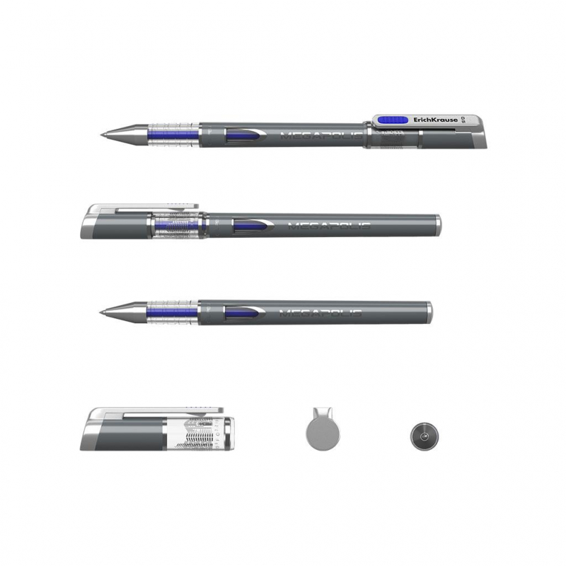 Ручка гелевая 0,5 Megapolis стальн корп EK 92 синяя к/к | Магазин канцтоваров и игрушек Львёнок