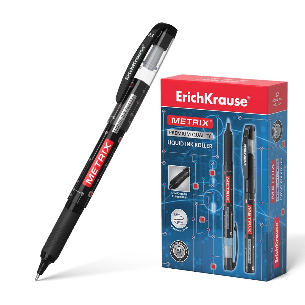  Ручка-роллер 0.5мм METRIX ,EK45480 черная | Магазин канцтоваров и игрушек Львёнок
