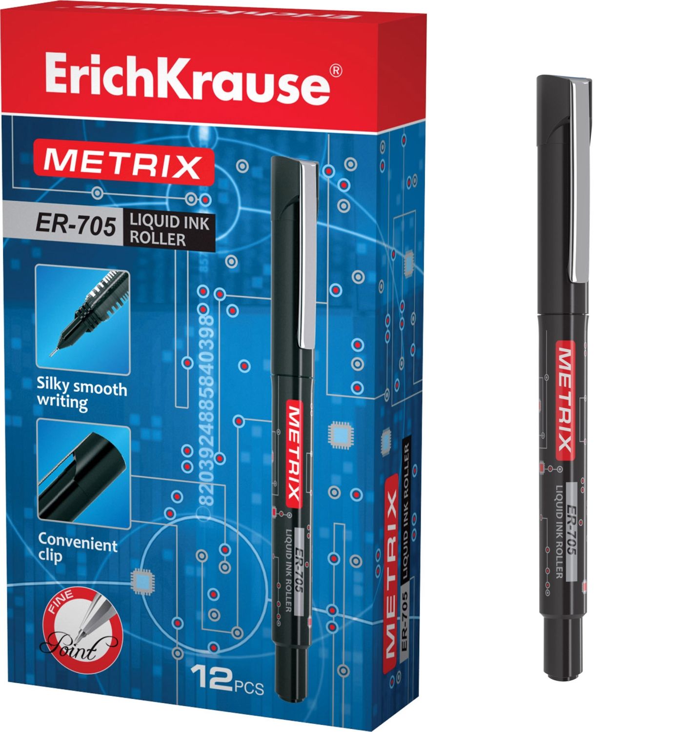  Ручка-роллер 0.6мм METRIX ER-705 чёрная | Магазин канцтоваров и игрушек Львёнок