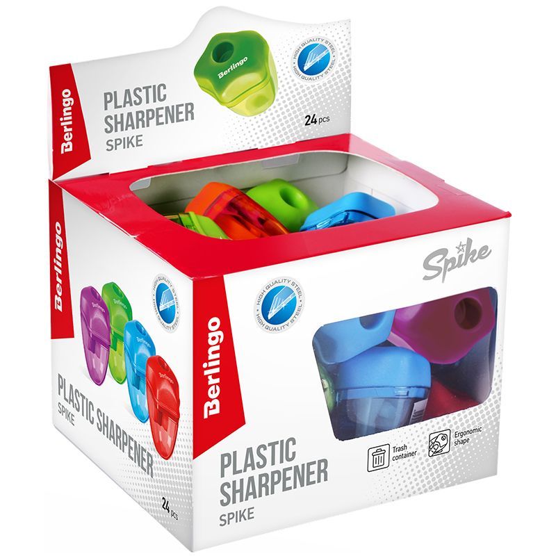 Точилка пластиковая "Spike" 1 отверстие + контейнер BBp_15003 | Магазин канцтоваров и игрушек Львёнок