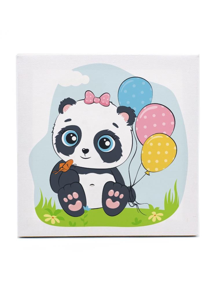 Раскраска на холсте 20х20см Панда с шариками  Р3066 | Магазин канцтоваров и игрушек Львёнок