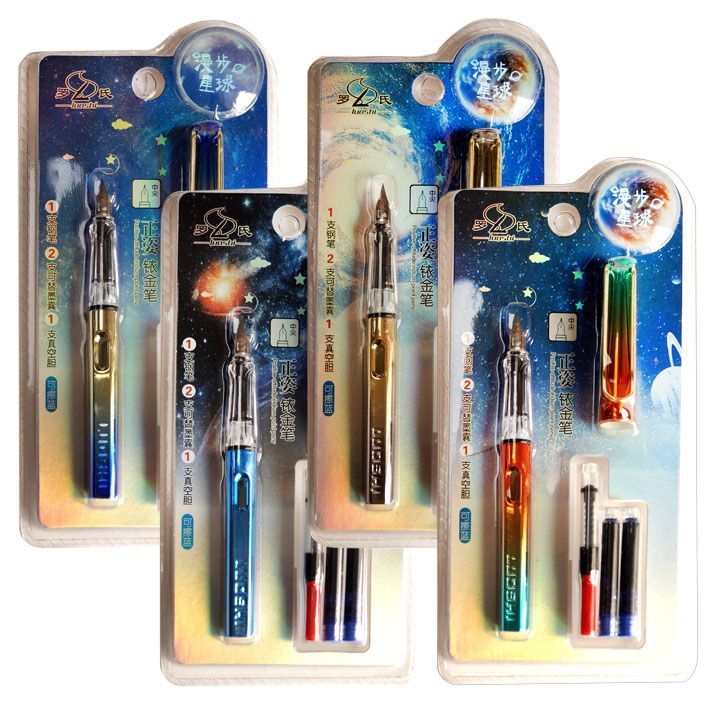 Ручка перьевая (перо EF) корпус пластик + 2 синих картриджа 9901 | Магазин канцтоваров и игрушек Львёнок