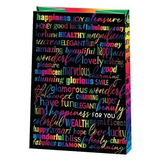 Пакет подарочный бумажный 18*22,7см "Разноцветные надписи" 10-30-426M | Магазин канцтоваров и игрушек Львёнок