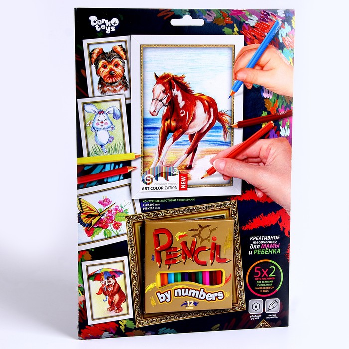 Раскраска карандашами по номерам PBN-01-03 Лошадь | Магазин канцтоваров и игрушек Львёнок