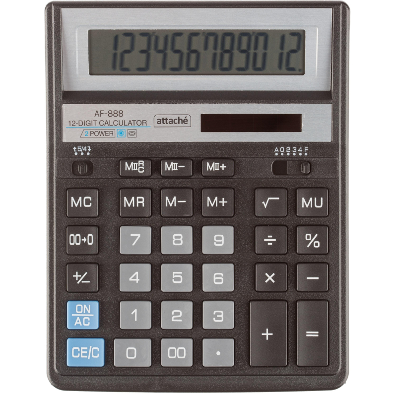 Калькулятор настольный 12 разрядов AF-888/1550712 двойное питание 204*158*32мм черный | Магазин канцтоваров и игрушек Львёнок