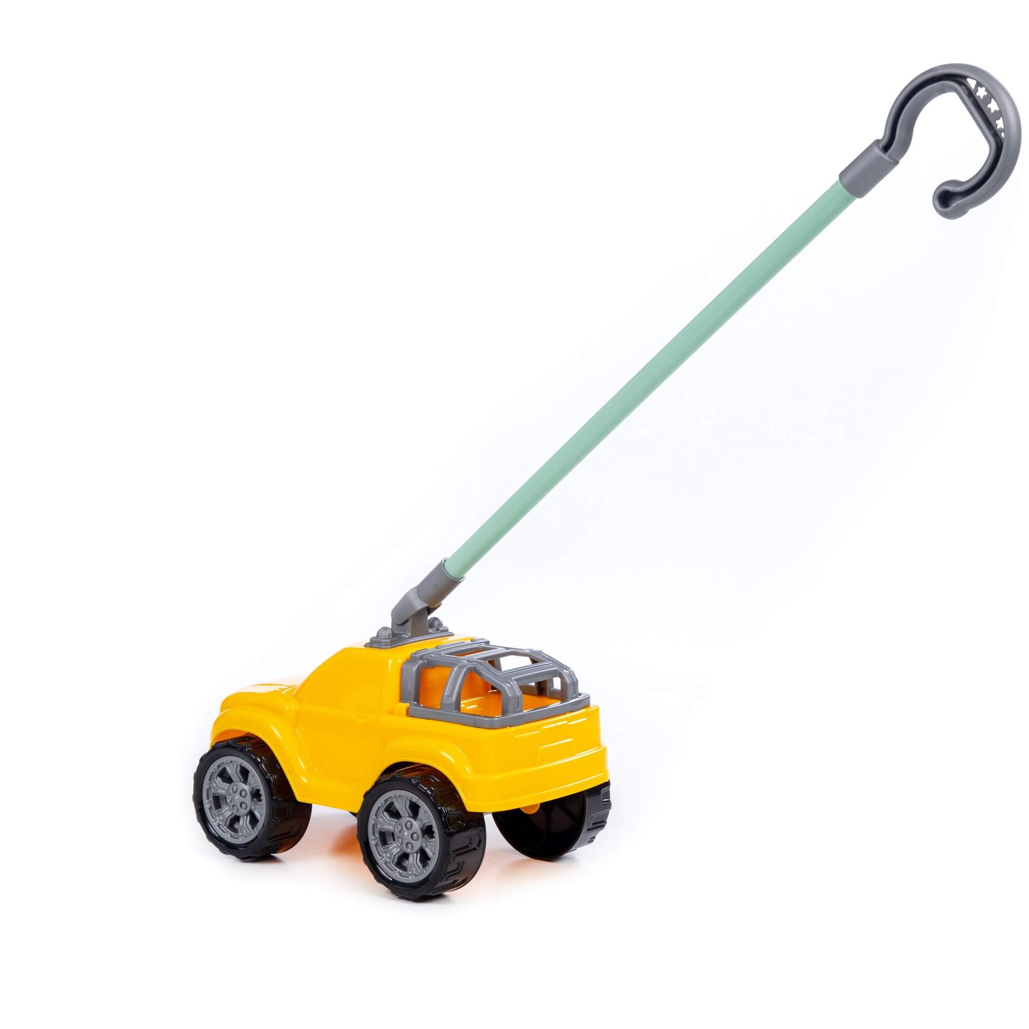 Автомобиль-каталка "Боби" с ручкой 75007 желтый | Магазин канцтоваров и игрушек Львёнок