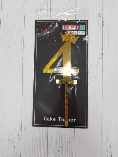 Топпер-цифра с короной "4"- золото 17 см. АА400473 | Магазин канцтоваров и игрушек Львёнок